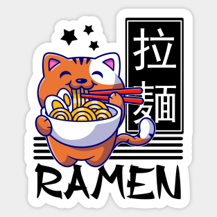 Cute Cat eating Ramen Sticker